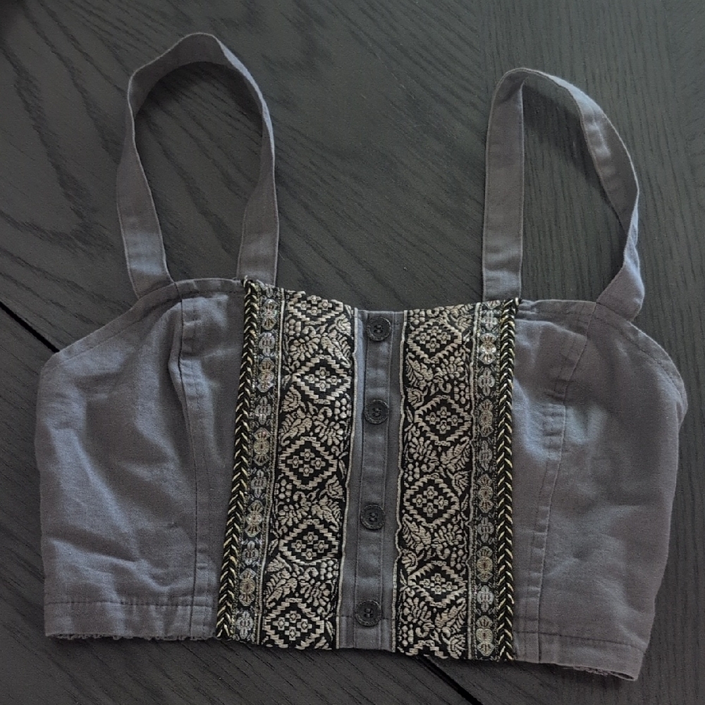 Urban Outfitters Gray Embroidered Tank Top